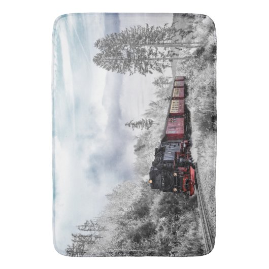 Vintager Zug durch das Winterwunderland Badematte (Vorderseite Vertikal)