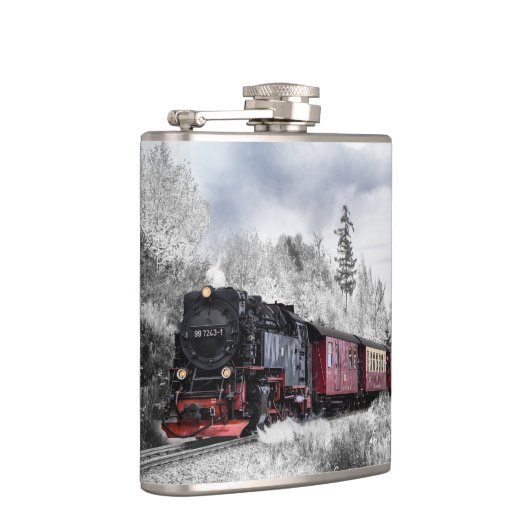 Vintager Zug durch die Winterlandschaft Flachmann (Rechts)