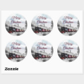 Vintager Zug durch die Winterlandschaft Runder Aufkleber (Blatt)