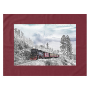 Vintager Zug durch die Winterlandschaft Tischdecke