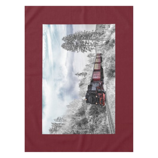 Vintager Zug durch die Winterlandschaft Tischdecke (Vorderseite)