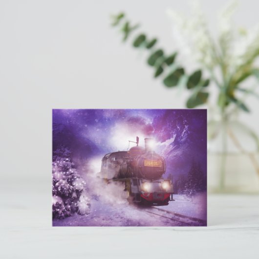Vintager Zug Weihnachtskarte Postkarte (Stehend Vorderseite)