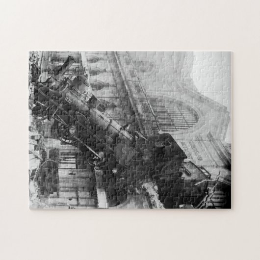 Vintager Zugabsturz Schwarz/Weiß Puzzle (Horizontal)
