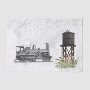 Vintager Zugwasserturm Blumendekoupage Seidenpapier