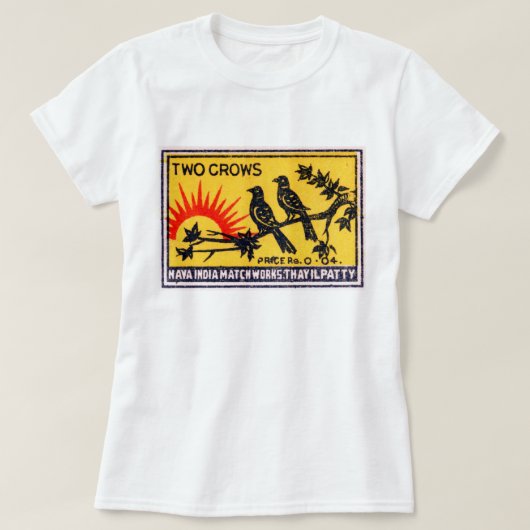 Vintager zwei Krähen-Match-Aufkleber T-Shirt (Design vorne)