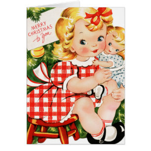 Vintages 1950 Mädchen mit Puppe