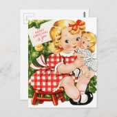 Vintages 1950 Mädchen mit Puppe Postkarte (Vorne/Hinten)