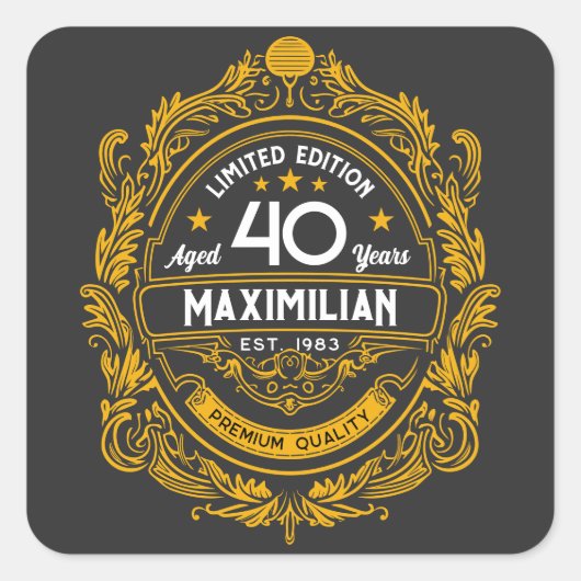 Vintages 40. Geburtstag Whiskey-Etikett mit Ihrem Quadratischer Aufkleber (Vorderseite)