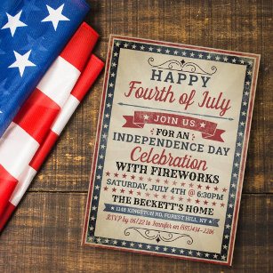 Vintages 4. Juli Unabhängigkeitstag Party Einladung