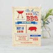 Vintages 4. von Juli-GRILLEN Einladung (Stehend Vorderseite)