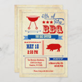 Vintages 4. von Juli-GRILLEN Einladung (Vorne/Hinten)