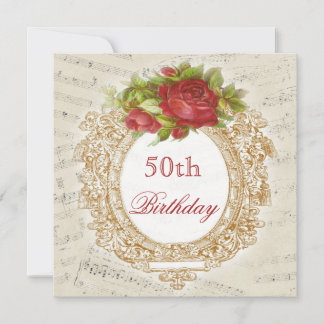 Vintages 50. Geburtstags-Rosen-Rahmen-Musik-Blatt Einladung