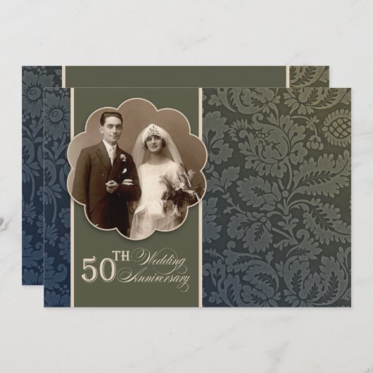 Vintages 50-jähriges Hochzeitsjubiläum Einladung (Vorne/Hinten)