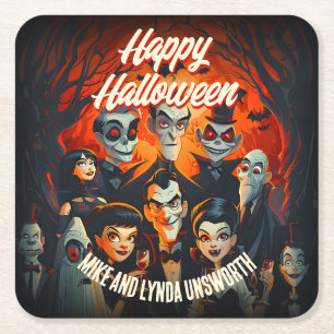 Vintages 50er Kostüme und Cocktails Halloween-Part Rechteckiger Pappuntersetzer