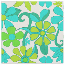 Vintages 60er Green Blue Hippie Blume-Muster Stoff