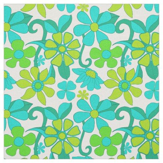 Vintages 60er Green Blue Hippie Blume-Muster Stoff (Muster)