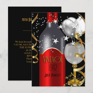 Vintages 70. Geburtstag Roter Wein Schwarzes Gold  Einladung