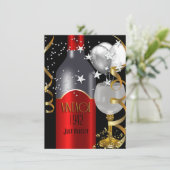 Vintages 70. Geburtstag Roter Wein Schwarzes Gold Einladung (Stehend Vorderseite)