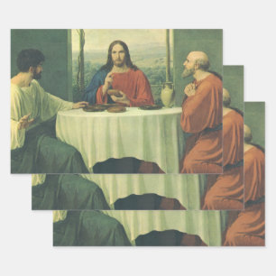 Vintages Abendessen im Emmaus mit Jesus Christus Geschenkpapier Set
