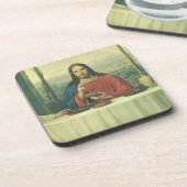 Vintages Abendessen im Emmaus mit Jesus Christus Getränkeuntersetzer (Linke Seite)