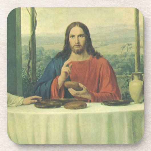 Vintages Abendessen im Emmaus mit Jesus Christus Getränkeuntersetzer (Vorderseite)