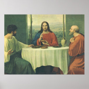 Vintages Abendessen im Emmaus mit Jesus Christus Poster