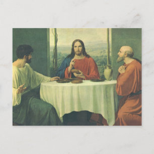 Vintages Abendessen im Emmaus mit Jesus Christus Postkarte