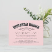 Vintages Abendessen in Rosa Hochzeit Probe einlade Einladung (Stehend Vorderseite)