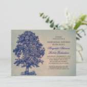 Vintages Abendessen in rustikaler Probe mit blauen Einladung (Stehend Vorderseite)