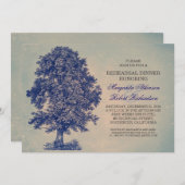 Vintages Abendessen in rustikaler Probe mit blauen Einladung (Vorne/Hinten)