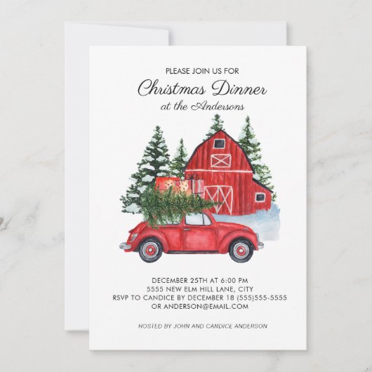 Vintages Abendessen mit Red Car Barn Einladung (Vorderseite)