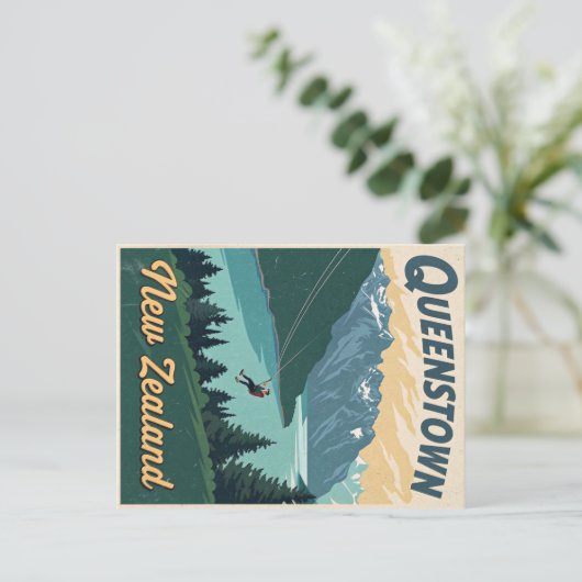 Vintages Abenteuer in Queenstown Postkarte (Stehend Vorderseite)