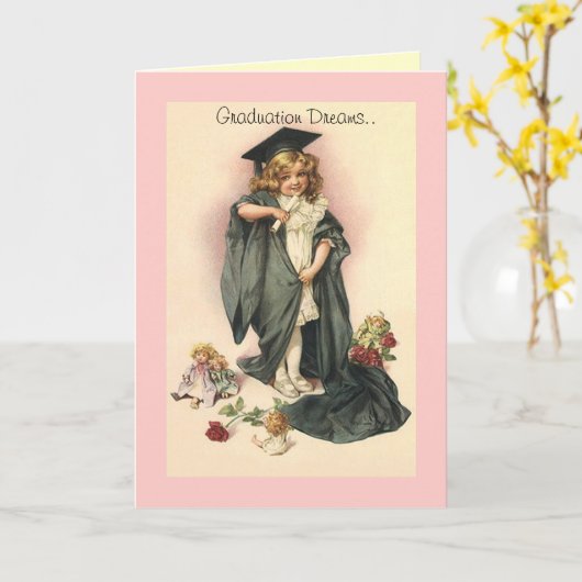 Vintages Abschluss-Glückwunsch-Rosenkappenkleid Karte (Gelbe Blume)