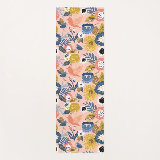 Vintages Abstraktes botanisches Muster und Vogelmu Yogamatte (Vorderseite)