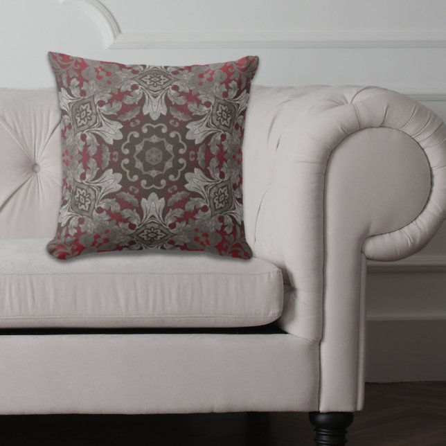 Vintages abstraktes Damastmuster Silberburgandy Kissen (vintage abstract damask pattern silver burgandy outdoor pillow)