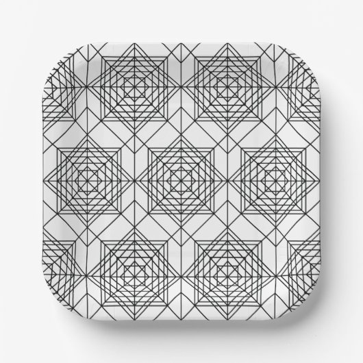 Vintages Abstraktes Muster in Schwarz und Weiß Pappteller (Vorderseite)