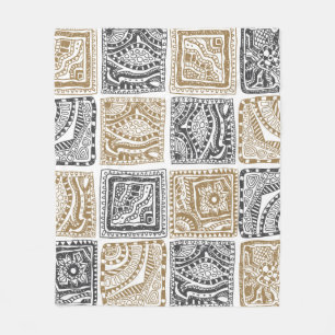 Vintages abstraktes, nahtloses Doodle-Muster. Schw Fleecedecke