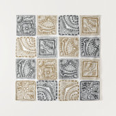 Vintages abstraktes, nahtloses Doodle-Muster. Schw Wandteppich (Vorderseite (Horizontal))