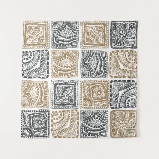 Vintages abstraktes, nahtloses Doodle-Muster. Schw Wandteppich (Vorderseite)