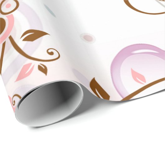 Vintages abstraktes rosa braunes Blumenmuster Geschenkpapier (Rolleneckpunkt)