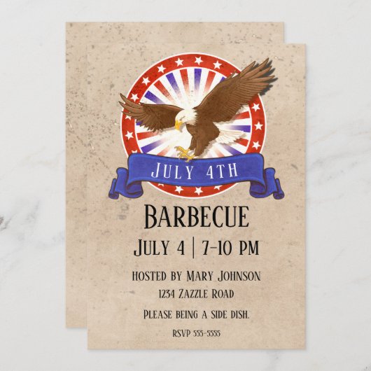 Vintages Adlerlogo vom 4. Juli Einladung (Vorne/Hinten)