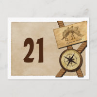 Vintages Adventure Wedding Tischnummer Postkarte