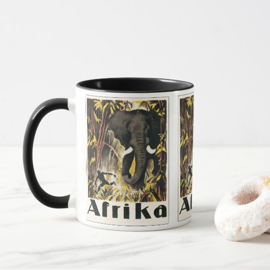 Vintages Afrika Reiseplakat, afrikanischer Elefant Tasse (Mit Donut)