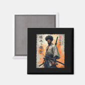 Vintages afrikanisches Samurai Afro American Bushi Magnet (Vorderseite/Rückseite)
