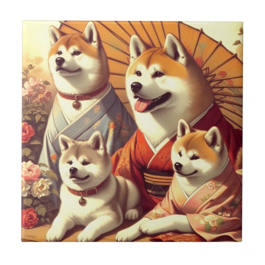 Vintages Akita Dog-Gemälde Fliese (Vorderseite)