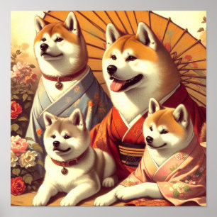 Vintages Akita Dog-Gemälde Poster