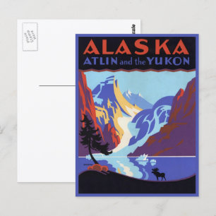 Vintages Alaska-Reiseplakat, Atlin und Yukon Postkarte