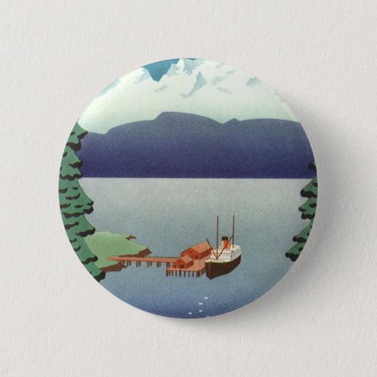Vintages Alaska Reiseplaner Kunst, Landschaftliche Button (Vorderseite)