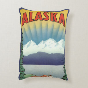 Vintages Alaska Reiseplaner Kunst, Landschaftliche Dekokissen