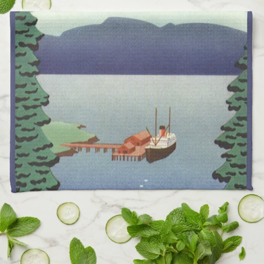 Vintages Alaska Reiseplaner Kunst, Landschaftliche Geschirrtuch (Gefaltet)